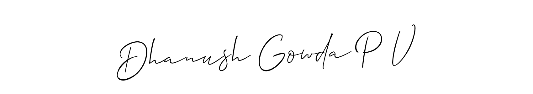 Allison_Script is a professional signature style that is perfect for those who want to add a touch of class to their signature. It is also a great choice for those who want to make their signature more unique. Get Dhanush Gowda P V name to fancy signature for free. Dhanush Gowda P V signature style 2 images and pictures png
