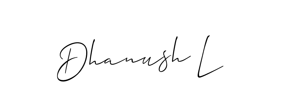 if you are searching for the best signature style for your name Dhanush L. so please give up your signature search. here we have designed multiple signature styles  using Allison_Script. Dhanush L signature style 2 images and pictures png