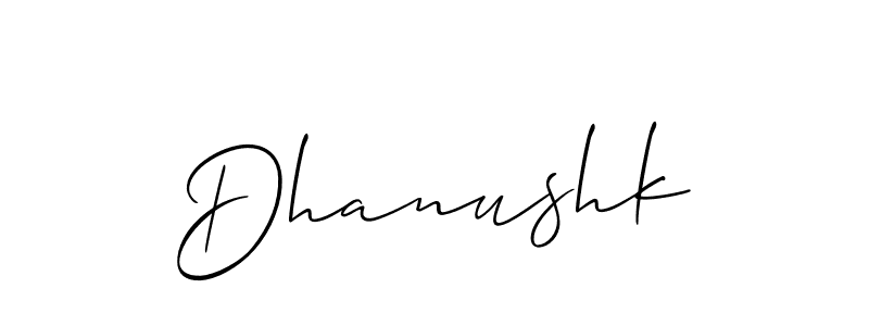 How to make Dhanushk signature? Allison_Script is a professional autograph style. Create handwritten signature for Dhanushk name. Dhanushk signature style 2 images and pictures png