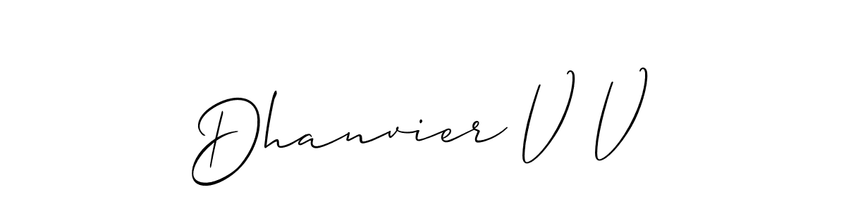 Create a beautiful signature design for name Dhanvier V V. With this signature (Allison_Script) fonts, you can make a handwritten signature for free. Dhanvier V V signature style 2 images and pictures png