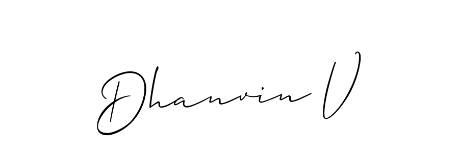 Use a signature maker to create a handwritten signature online. With this signature software, you can design (Allison_Script) your own signature for name Dhanvin V. Dhanvin V signature style 2 images and pictures png