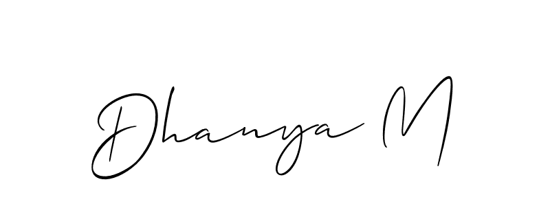 Also You can easily find your signature by using the search form. We will create Dhanya M name handwritten signature images for you free of cost using Allison_Script sign style. Dhanya M signature style 2 images and pictures png