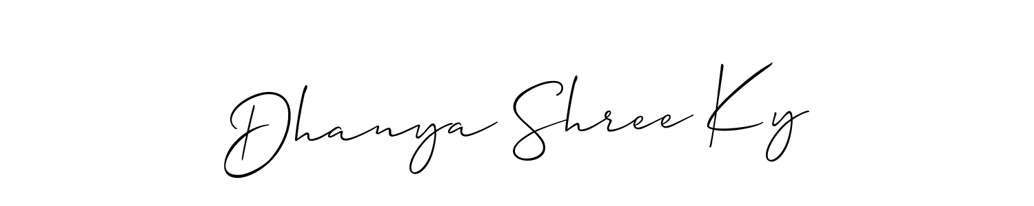 if you are searching for the best signature style for your name Dhanya Shree Ky. so please give up your signature search. here we have designed multiple signature styles  using Allison_Script. Dhanya Shree Ky signature style 2 images and pictures png