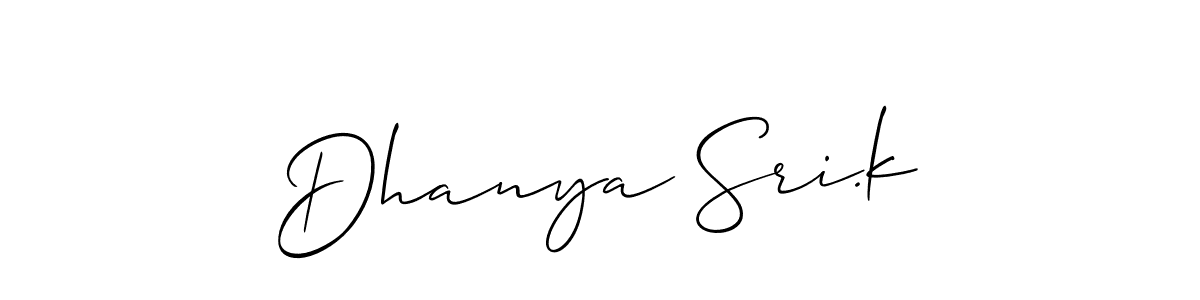 The best way (Allison_Script) to make a short signature is to pick only two or three words in your name. The name Dhanya Sri.k include a total of six letters. For converting this name. Dhanya Sri.k signature style 2 images and pictures png