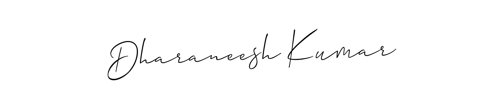The best way (Allison_Script) to make a short signature is to pick only two or three words in your name. The name Dharaneesh Kumar include a total of six letters. For converting this name. Dharaneesh Kumar signature style 2 images and pictures png