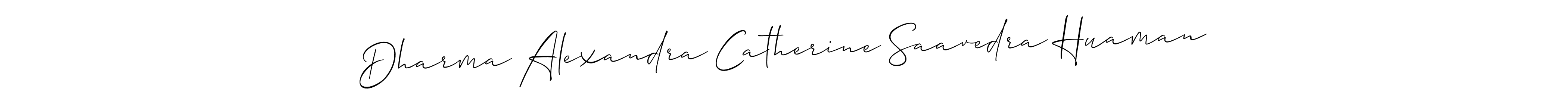 Check out images of Autograph of Dharma Alexandra Catherine Saavedra Huaman name. Actor Dharma Alexandra Catherine Saavedra Huaman Signature Style. Allison_Script is a professional sign style online. Dharma Alexandra Catherine Saavedra Huaman signature style 2 images and pictures png