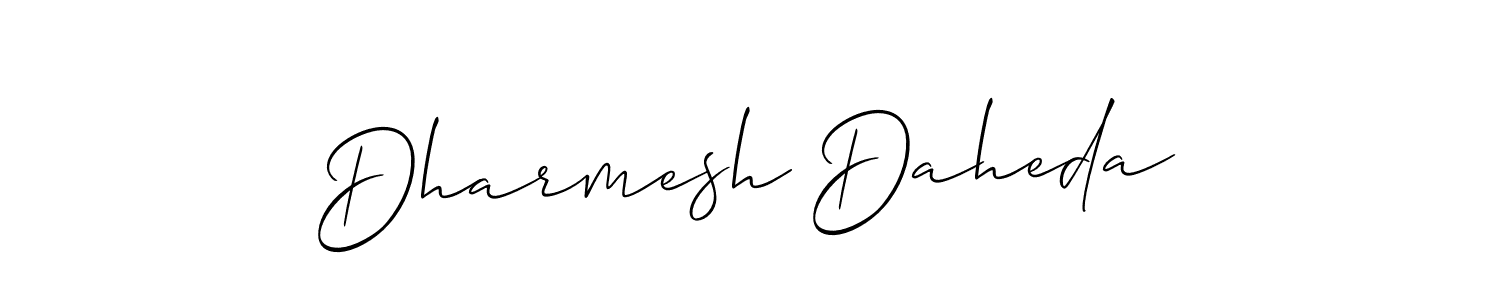 This is the best signature style for the Dharmesh Daheda name. Also you like these signature font (Allison_Script). Mix name signature. Dharmesh Daheda signature style 2 images and pictures png