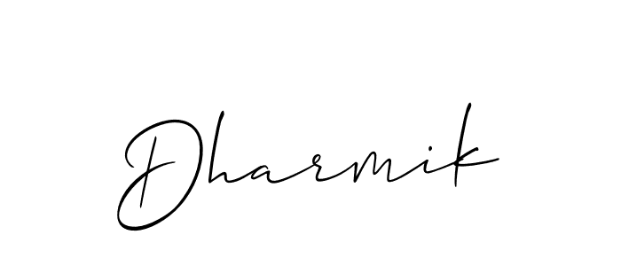 Use a signature maker to create a handwritten signature online. With this signature software, you can design (Allison_Script) your own signature for name Dharmik. Dharmik signature style 2 images and pictures png