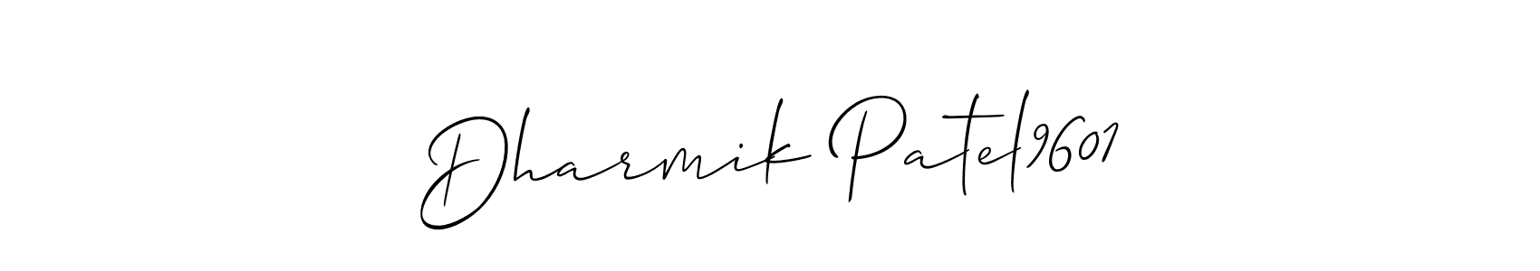 Make a beautiful signature design for name Dharmik Patel9601. With this signature (Allison_Script) style, you can create a handwritten signature for free. Dharmik Patel9601 signature style 2 images and pictures png