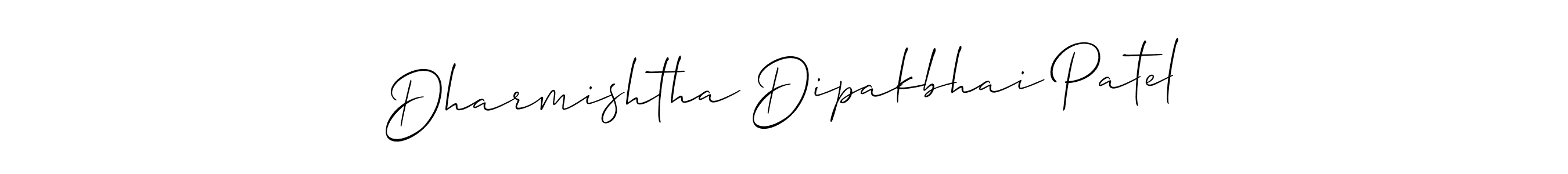 Make a short Dharmishtha Dipakbhai Patel signature style. Manage your documents anywhere anytime using Allison_Script. Create and add eSignatures, submit forms, share and send files easily. Dharmishtha Dipakbhai Patel signature style 2 images and pictures png