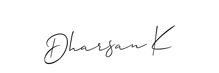 The best way (Allison_Script) to make a short signature is to pick only two or three words in your name. The name Dharsan K include a total of six letters. For converting this name. Dharsan K signature style 2 images and pictures png