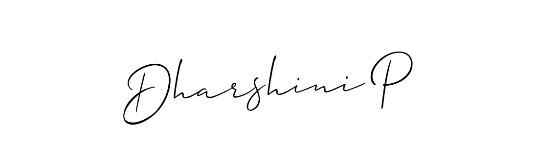 Design your own signature with our free online signature maker. With this signature software, you can create a handwritten (Allison_Script) signature for name Dharshini P. Dharshini P signature style 2 images and pictures png