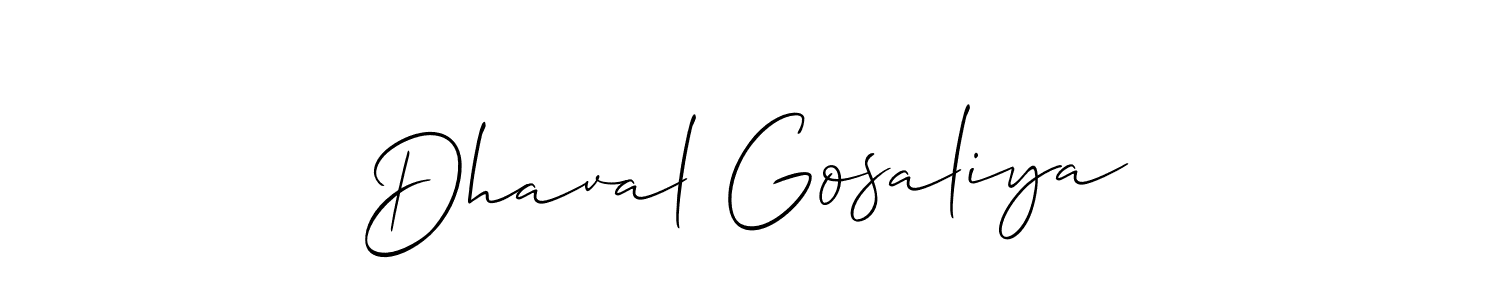 Allison_Script is a professional signature style that is perfect for those who want to add a touch of class to their signature. It is also a great choice for those who want to make their signature more unique. Get Dhaval Gosaliya name to fancy signature for free. Dhaval Gosaliya signature style 2 images and pictures png