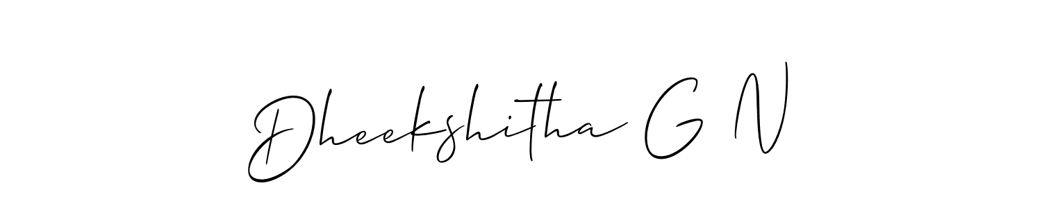 The best way (Allison_Script) to make a short signature is to pick only two or three words in your name. The name Dheekshitha G N include a total of six letters. For converting this name. Dheekshitha G N signature style 2 images and pictures png