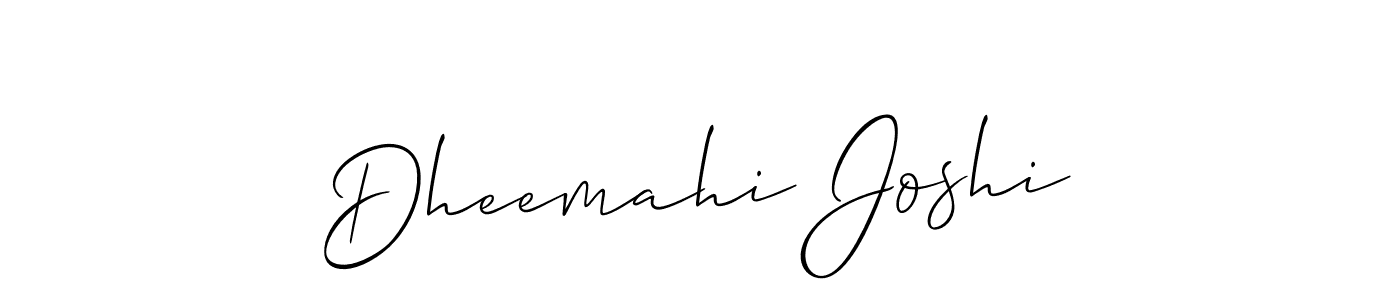 The best way (Allison_Script) to make a short signature is to pick only two or three words in your name. The name Dheemahi Joshi include a total of six letters. For converting this name. Dheemahi Joshi signature style 2 images and pictures png