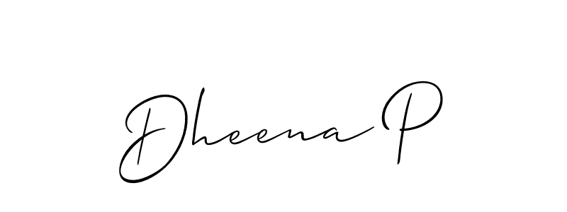 if you are searching for the best signature style for your name Dheena P. so please give up your signature search. here we have designed multiple signature styles  using Allison_Script. Dheena P signature style 2 images and pictures png