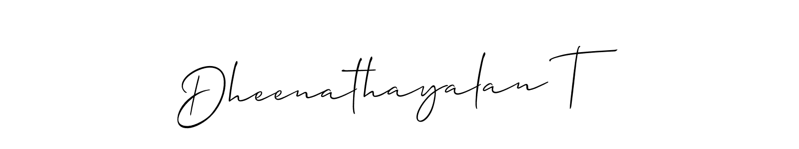 It looks lik you need a new signature style for name Dheenathayalan T. Design unique handwritten (Allison_Script) signature with our free signature maker in just a few clicks. Dheenathayalan T signature style 2 images and pictures png