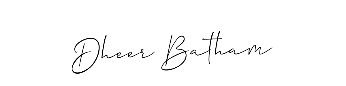 The best way (Allison_Script) to make a short signature is to pick only two or three words in your name. The name Dheer Batham include a total of six letters. For converting this name. Dheer Batham signature style 2 images and pictures png