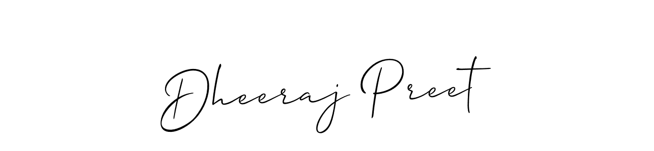 Create a beautiful signature design for name Dheeraj Preet. With this signature (Allison_Script) fonts, you can make a handwritten signature for free. Dheeraj Preet signature style 2 images and pictures png