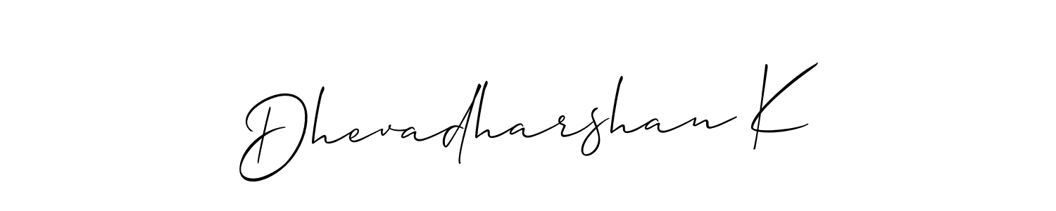This is the best signature style for the Dhevadharshan K name. Also you like these signature font (Allison_Script). Mix name signature. Dhevadharshan K signature style 2 images and pictures png