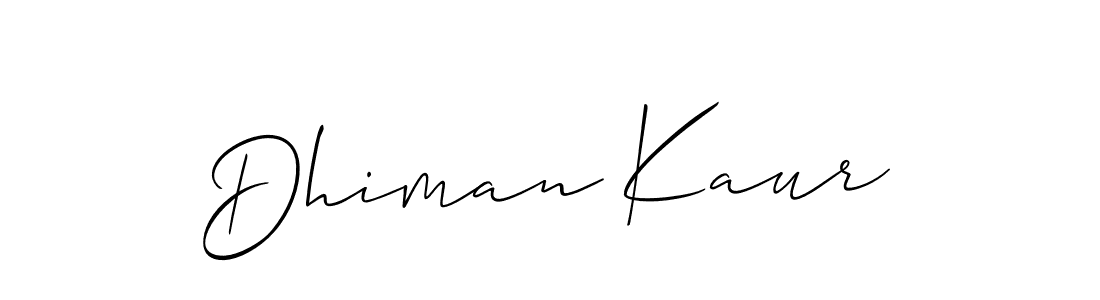 It looks lik you need a new signature style for name Dhiman Kaur. Design unique handwritten (Allison_Script) signature with our free signature maker in just a few clicks. Dhiman Kaur signature style 2 images and pictures png