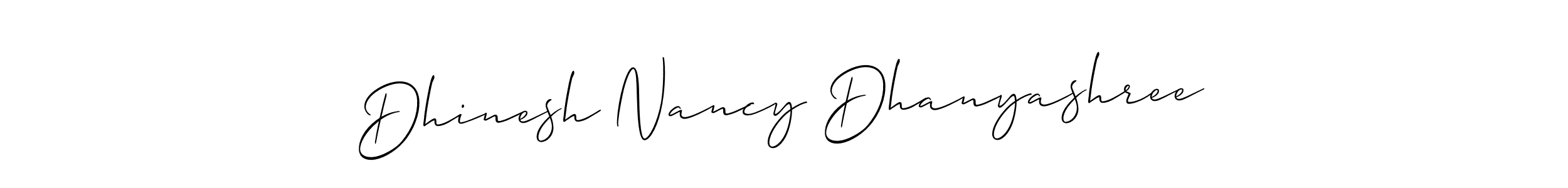 Dhinesh Nancy Dhanyashree stylish signature style. Best Handwritten Sign (Allison_Script) for my name. Handwritten Signature Collection Ideas for my name Dhinesh Nancy Dhanyashree. Dhinesh Nancy Dhanyashree signature style 2 images and pictures png