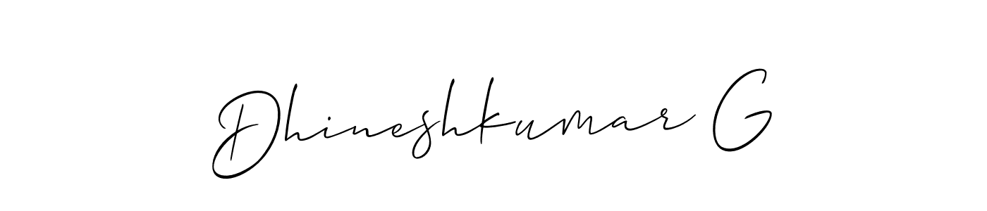 Also You can easily find your signature by using the search form. We will create Dhineshkumar G name handwritten signature images for you free of cost using Allison_Script sign style. Dhineshkumar G signature style 2 images and pictures png