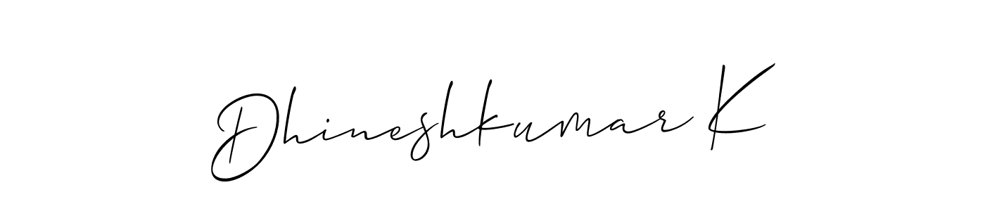 The best way (Allison_Script) to make a short signature is to pick only two or three words in your name. The name Dhineshkumar K include a total of six letters. For converting this name. Dhineshkumar K signature style 2 images and pictures png