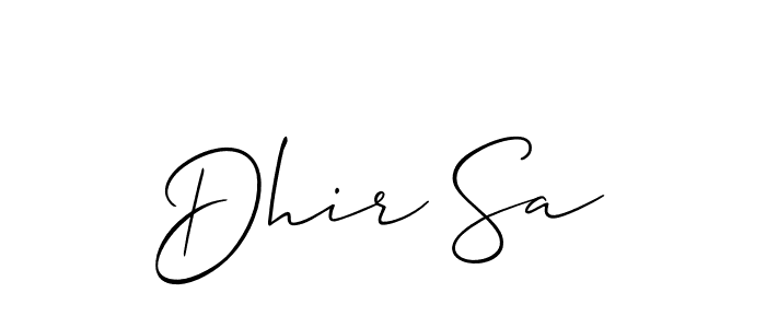 The best way (Allison_Script) to make a short signature is to pick only two or three words in your name. The name Dhir Sa include a total of six letters. For converting this name. Dhir Sa signature style 2 images and pictures png