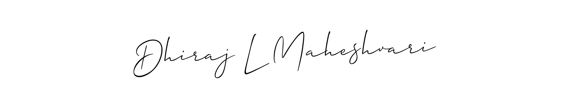 The best way (Allison_Script) to make a short signature is to pick only two or three words in your name. The name Dhiraj L Maheshvari include a total of six letters. For converting this name. Dhiraj L Maheshvari signature style 2 images and pictures png