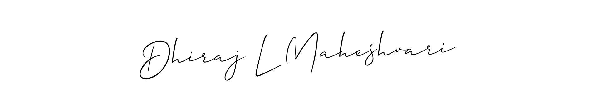 The best way (Allison_Script) to make a short signature is to pick only two or three words in your name. The name Dhiraj L Maheshvari include a total of six letters. For converting this name. Dhiraj L Maheshvari signature style 2 images and pictures png