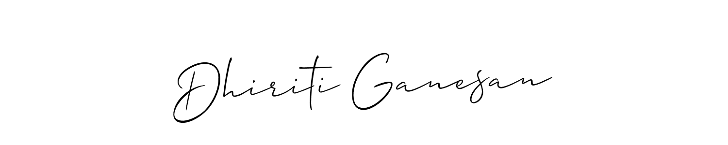 Make a short Dhiriti Ganesan signature style. Manage your documents anywhere anytime using Allison_Script. Create and add eSignatures, submit forms, share and send files easily. Dhiriti Ganesan signature style 2 images and pictures png