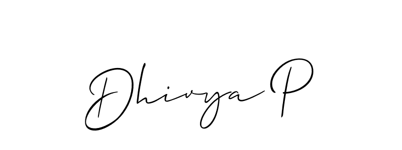 It looks lik you need a new signature style for name Dhivya P. Design unique handwritten (Allison_Script) signature with our free signature maker in just a few clicks. Dhivya P signature style 2 images and pictures png