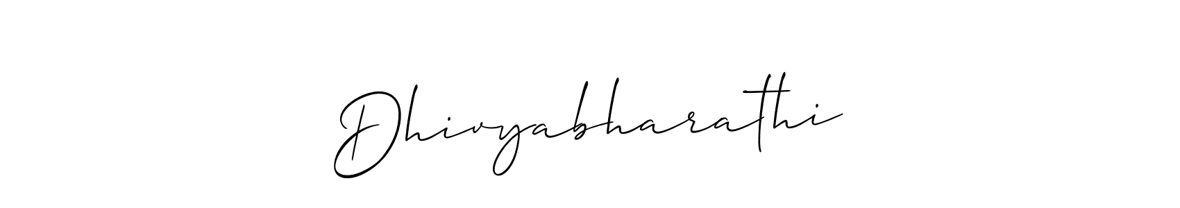 The best way (Allison_Script) to make a short signature is to pick only two or three words in your name. The name Dhivyabharathi​ include a total of six letters. For converting this name. Dhivyabharathi​ signature style 2 images and pictures png