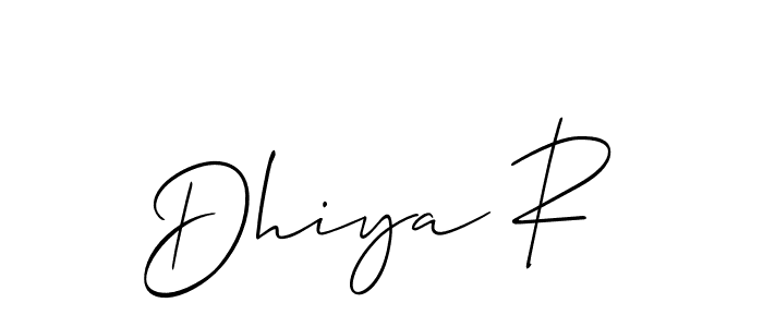 Use a signature maker to create a handwritten signature online. With this signature software, you can design (Allison_Script) your own signature for name Dhiya R. Dhiya R signature style 2 images and pictures png