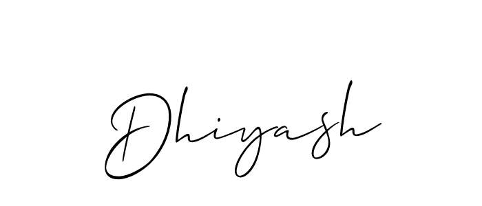 Use a signature maker to create a handwritten signature online. With this signature software, you can design (Allison_Script) your own signature for name Dhiyash. Dhiyash signature style 2 images and pictures png