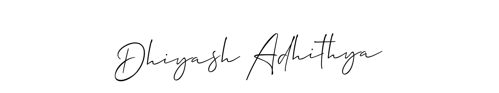 It looks lik you need a new signature style for name Dhiyash Adhithya. Design unique handwritten (Allison_Script) signature with our free signature maker in just a few clicks. Dhiyash Adhithya signature style 2 images and pictures png