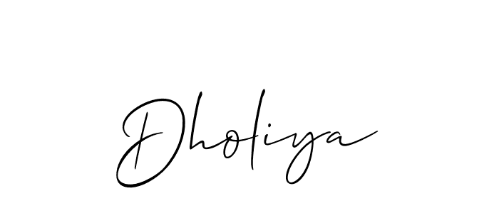 Use a signature maker to create a handwritten signature online. With this signature software, you can design (Allison_Script) your own signature for name Dholiya. Dholiya signature style 2 images and pictures png