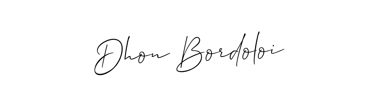 It looks lik you need a new signature style for name Dhon Bordoloi. Design unique handwritten (Allison_Script) signature with our free signature maker in just a few clicks. Dhon Bordoloi signature style 2 images and pictures png