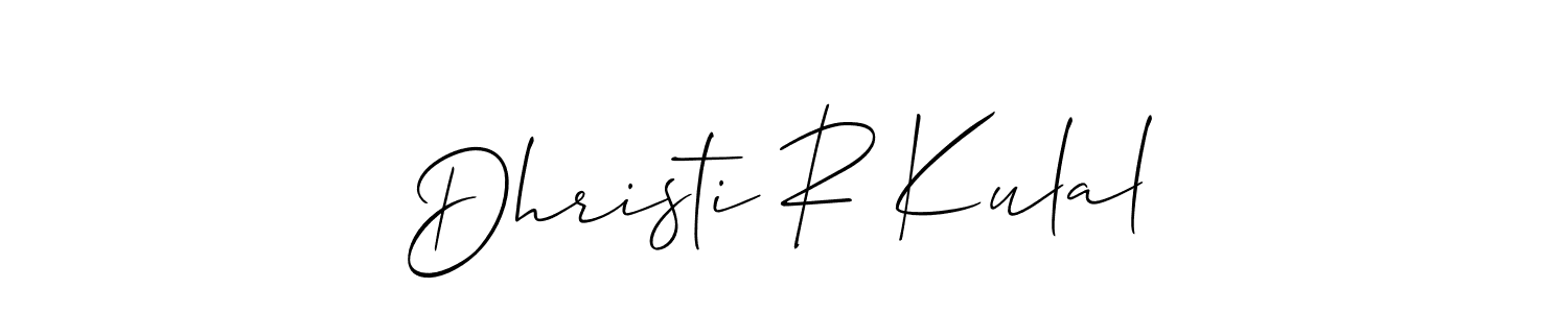 It looks lik you need a new signature style for name Dhristi R Kulal. Design unique handwritten (Allison_Script) signature with our free signature maker in just a few clicks. Dhristi R Kulal signature style 2 images and pictures png