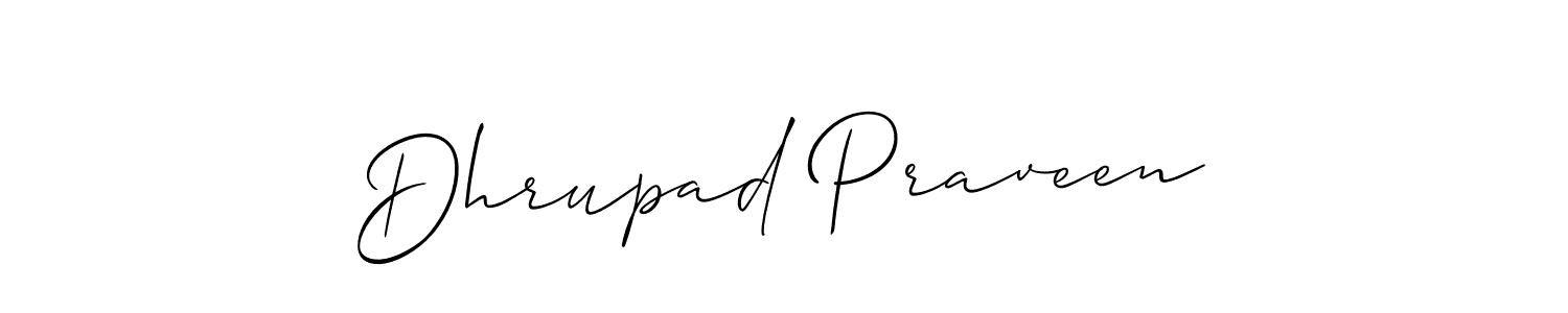 You can use this online signature creator to create a handwritten signature for the name Dhrupad Praveen. This is the best online autograph maker. Dhrupad Praveen signature style 2 images and pictures png