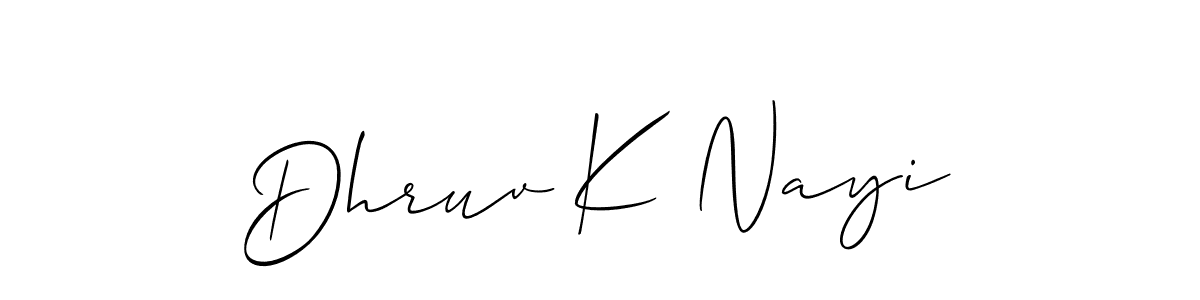 The best way (Allison_Script) to make a short signature is to pick only two or three words in your name. The name Dhruv K Nayi include a total of six letters. For converting this name. Dhruv K Nayi signature style 2 images and pictures png