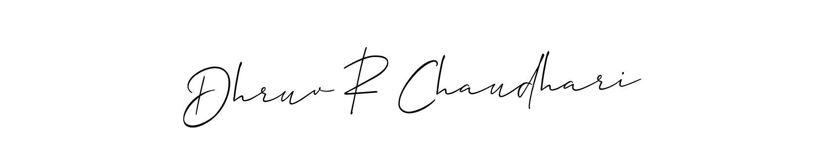 The best way (Allison_Script) to make a short signature is to pick only two or three words in your name. The name Dhruv R Chaudhari include a total of six letters. For converting this name. Dhruv R Chaudhari signature style 2 images and pictures png