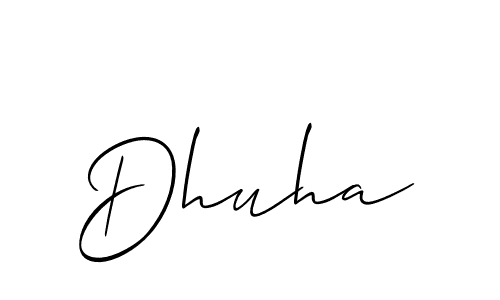 Use a signature maker to create a handwritten signature online. With this signature software, you can design (Allison_Script) your own signature for name Dhuha. Dhuha signature style 2 images and pictures png