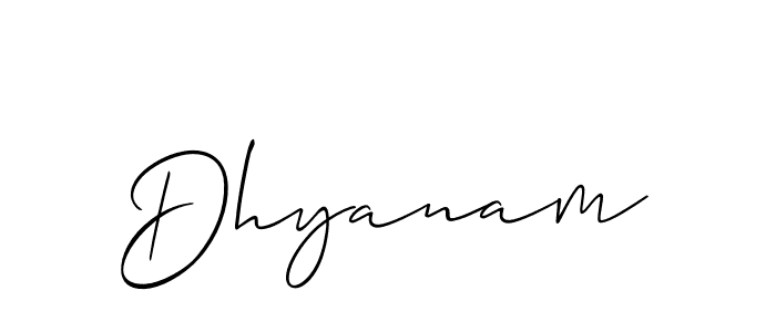 Design your own signature with our free online signature maker. With this signature software, you can create a handwritten (Allison_Script) signature for name Dhyanam. Dhyanam signature style 2 images and pictures png