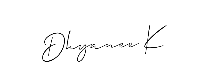 Also You can easily find your signature by using the search form. We will create Dhyanee K name handwritten signature images for you free of cost using Allison_Script sign style. Dhyanee K signature style 2 images and pictures png