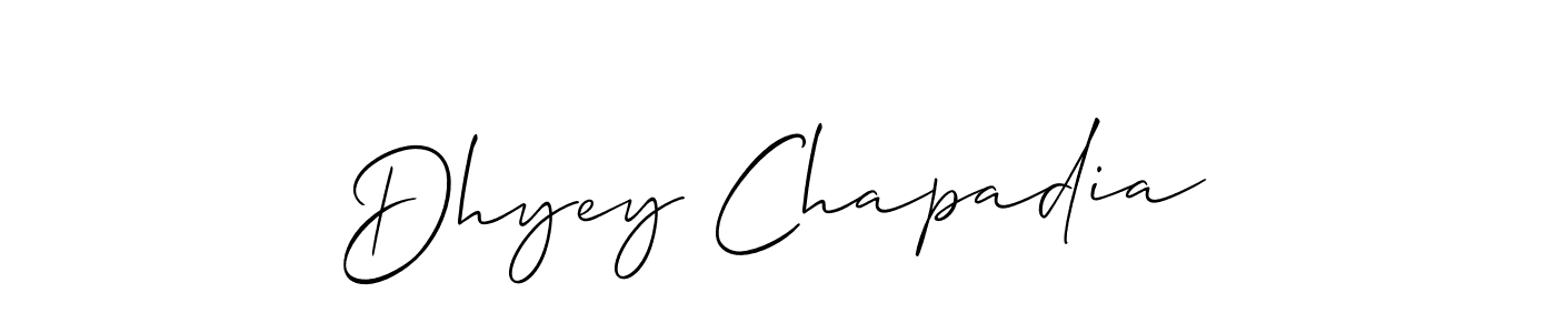 Make a short Dhyey Chapadia signature style. Manage your documents anywhere anytime using Allison_Script. Create and add eSignatures, submit forms, share and send files easily. Dhyey Chapadia signature style 2 images and pictures png