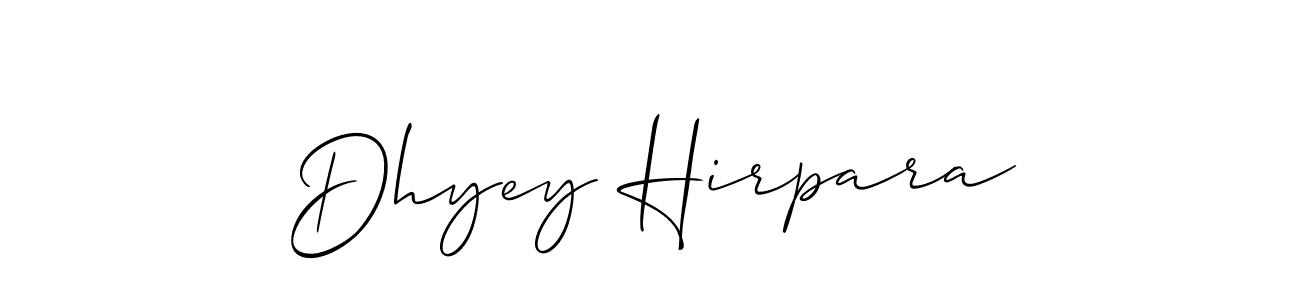How to make Dhyey Hirpara signature? Allison_Script is a professional autograph style. Create handwritten signature for Dhyey Hirpara name. Dhyey Hirpara signature style 2 images and pictures png