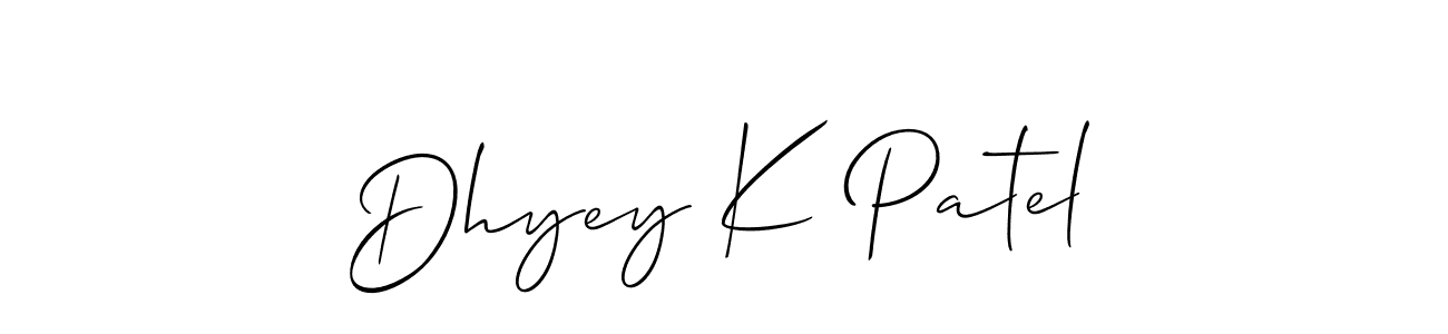 if you are searching for the best signature style for your name Dhyey K Patel. so please give up your signature search. here we have designed multiple signature styles  using Allison_Script. Dhyey K Patel signature style 2 images and pictures png