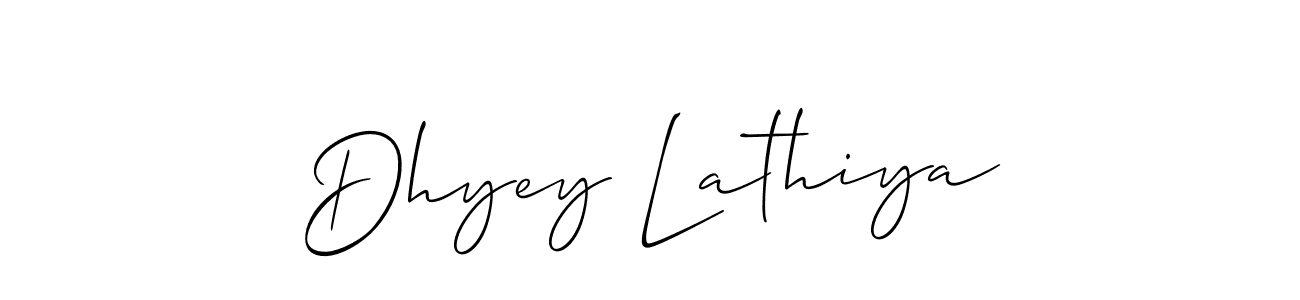 It looks lik you need a new signature style for name Dhyey Lathiya. Design unique handwritten (Allison_Script) signature with our free signature maker in just a few clicks. Dhyey Lathiya signature style 2 images and pictures png
